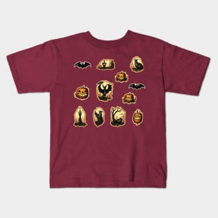 Bat and Pumpkin Halloween Icons Kids T-Shirt